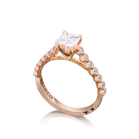 Tacori 18k Rose Gold Sculpted Crescent Princess Diamond Engagement Ring Setting (0.2 CTW)