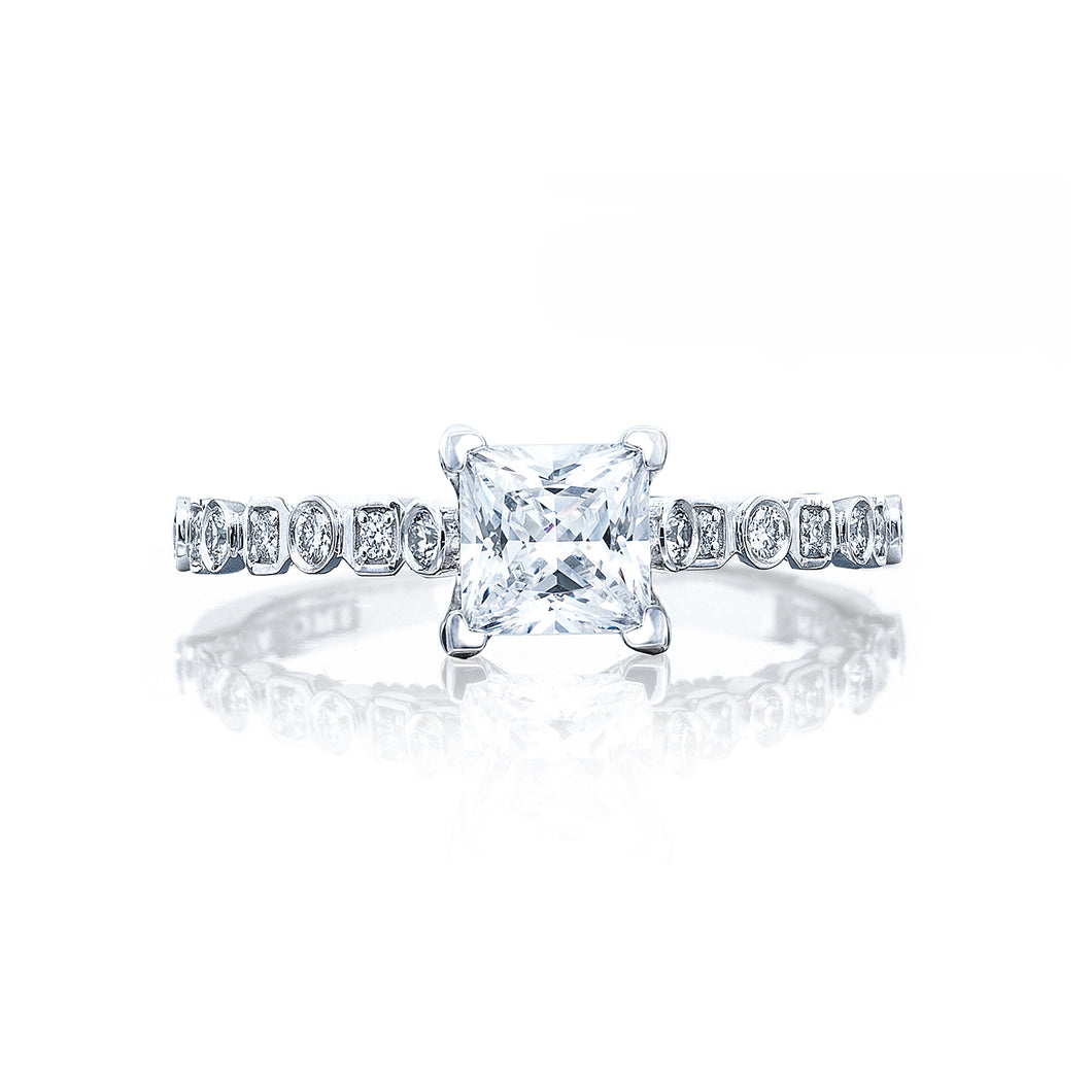 Tacori 18k White Gold Sculpted Crescent Princess Diamond Engagement Ring (0.18 CTW)