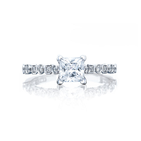 Tacori 18k White Gold Sculpted Crescent Princess Diamond Engagement Ring Setting  (0.18 CTW)