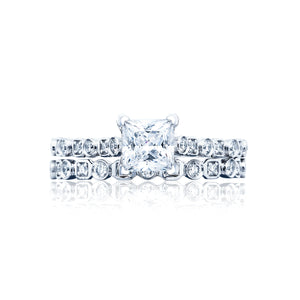 Tacori 18k White Gold Sculpted Crescent Princess Diamond Engagement Ring (0.18 CTW)