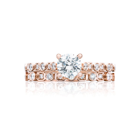 Tacori 18k Rose Gold Sculpted Crescent Round Diamond Engagement Ring Setting  (0.18 CTW)