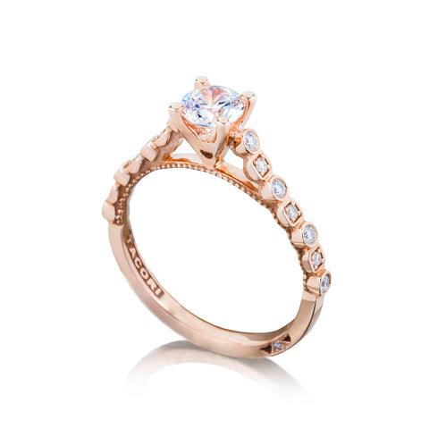 Tacori 18k Rose Gold Sculpted Crescent Round Diamond Engagement Ring Setting  (0.18 CTW)