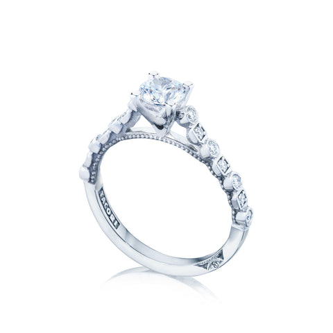 Tacori 18k White Gold Sculpted Crescent Round Diamond Engagement Ring Setting (0.18 CTW)