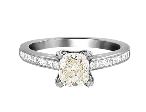 Complete Rings White Gold with 0.99 CTW Cushion Diamond Diamond Center Stone Classic Engagement Ring