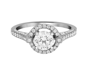 Complete Rings White Gold with 0.83 CTW Round Diamond Diamond Center Stone Halo Engagement Ring