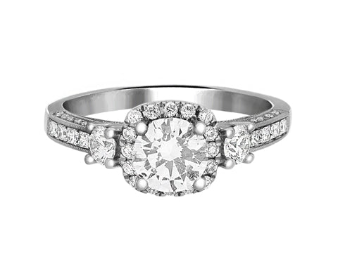 Complete Rings White Gold with 0.7 CTW Round Diamond Diamond Center Stone Halo Engagement Ring