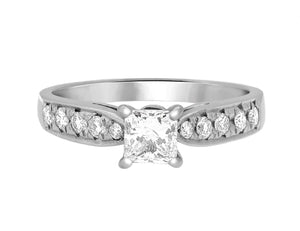 Complete Rings White Gold with 0.6 CTW Princess Diamond Diamond Center Stone Classic Engagement Ring