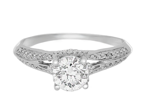 Complete Rings White Gold with 0.72 CTW Round Diamond Diamond Center Stone Classic Engagement Ring