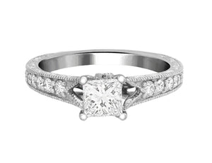 Complete Rings White Gold with 0.5 CTW Princess Diamond Diamond Center Stone Classic Engagement Ring