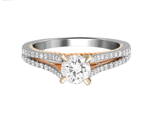 Complete Rings White Gold with 0.59 CTW Round Diamond Diamond Center Stone Classic Engagement Ring