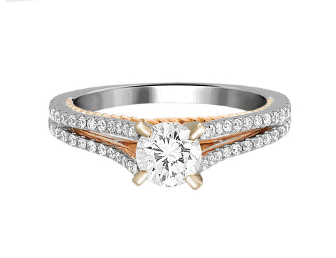 Complete Rings White Gold with 0.59 CTW Round Diamond Diamond Center Stone Classic Engagement Ring
