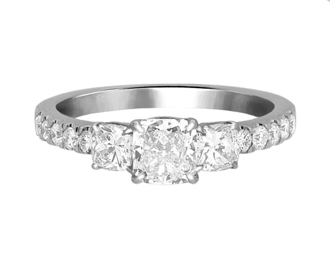 Complete Rings White Gold with 0.54 CTW Cushion Diamond Diamond Center Stone 3-Stone Engagement Ring