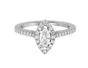 Complete Rings White Gold with 0.45 CTW Marquise Diamond Diamond Center Stone Halo Engagement Ring