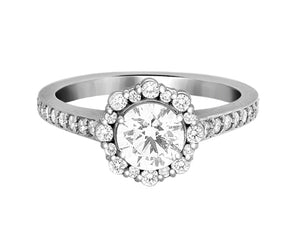 Complete Rings White Gold with 0.58 CTW Round Diamond Diamond Center Stone Halo Engagement Ring