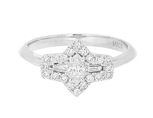 Complete Rings White Gold with 0.5 CTW Marquise Diamond Diamond Center Stone Halo Engagement Ring
