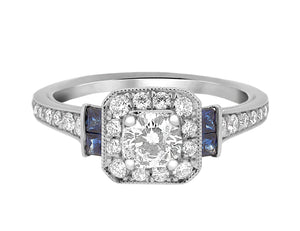 Complete Rings White Gold with 0.42 CTW Round Diamond Diamond Center Stone Halo Engagement Ring