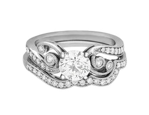 Complete Rings White Gold with 0.72 CTW Round Diamond Diamond Center Stone Classic Engagement Ring