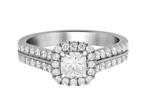 Complete Rings White Gold with 0.43 CTW Cushion Diamond Diamond Center Stone Halo Engagement Ring