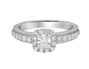 Complete Rings White Gold with 0.38 CTW Cushion Diamond Diamond Center Stone Halo Engagement Ring