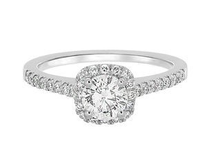 Complete Rings White Gold with 0.57 CTW Round Diamond Diamond Center Stone Halo Engagement Ring