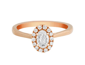 Complete Rings Rose Gold with 0.31 CTW Oval Diamond Diamond Center Stone Halo Engagement Ring