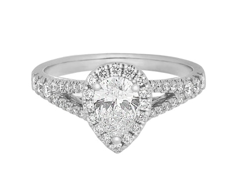 Complete Rings White Gold with 0.58 CTW Pear Diamond Diamond Center Stone Halo Engagement Ring