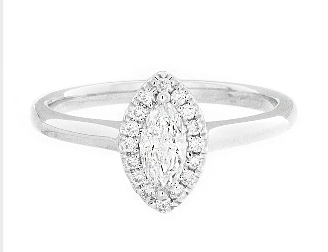 Complete Rings White Gold with 0.27 CTW Marquise Diamond Diamond Center Stone Halo Engagement Ring