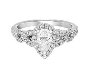 Complete Rings White Gold with 0.54 CTW Pear Diamond Diamond Center Stone Halo Engagement Ring