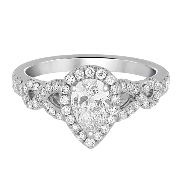 Complete Rings White Gold with 0.5 CTW Pear Diamond Diamond Center Stone Halo Engagement Ring