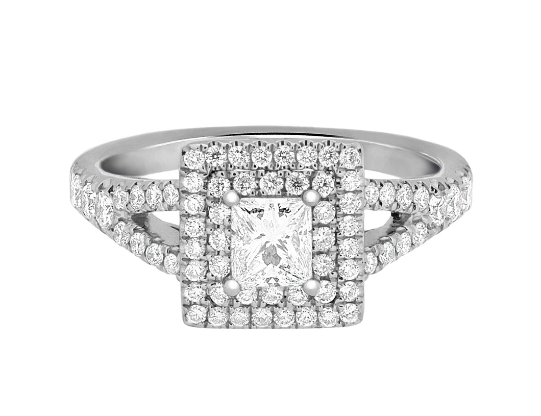 Complete Rings White Gold with 0.34 CTW Princess Diamond Diamond Center Stone Halo Engagement Ring