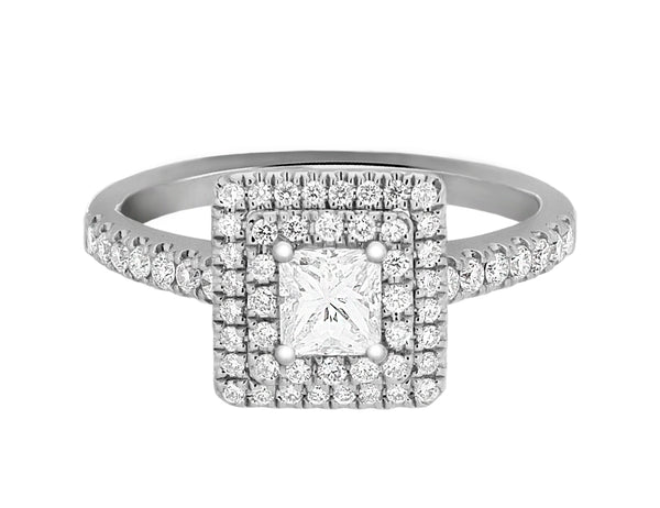 Complete Rings White Gold with 0.35 CTW Princess Diamond Diamond Center Stone Halo Engagement Ring