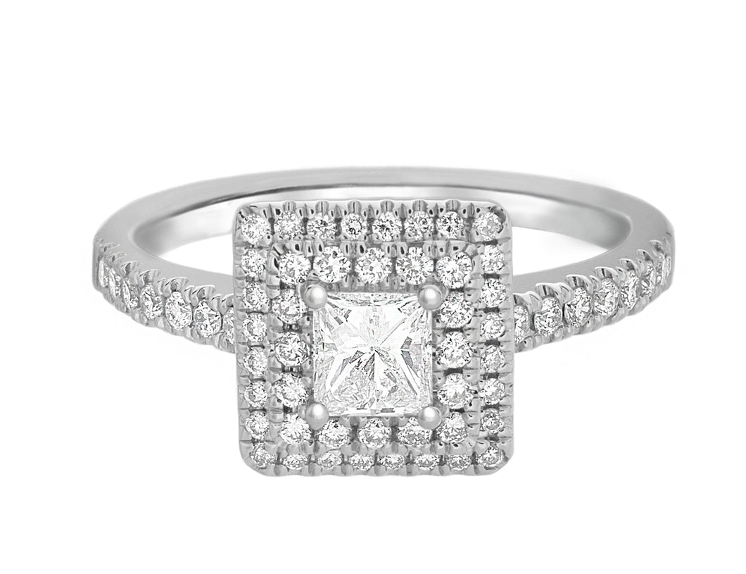 Complete Rings White Gold with 0.32 CTW Princess Diamond Diamond Center Stone Halo Engagement Ring