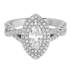 Complete Rings White Gold with 0.48 CTW Marquise Diamond Diamond Center Stone Halo Engagement Ring