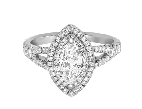 Complete Rings White Gold with 0.63 CTW Marquise Diamond Diamond Center Stone Halo Engagement Ring
