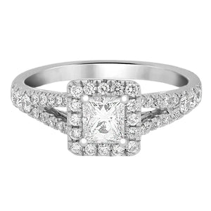 Complete Rings White Gold with 0.41 CTW Princess Diamond Diamond Center Stone Halo Engagement Ring