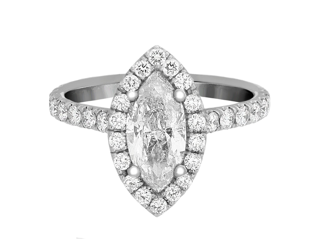 Complete Rings White Gold with 1.03 CTW Marquise Diamond Diamond Center Stone Halo Engagement Ring