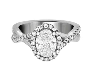 Complete Rings White Gold with 1.05 CTW Oval Diamond Diamond Center Stone Classic Engagement Ring