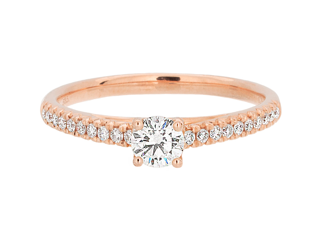 Complete Rings Rose Gold with 0.26 CTW Round Diamond Diamond Center Stone Classic Engagement Ring