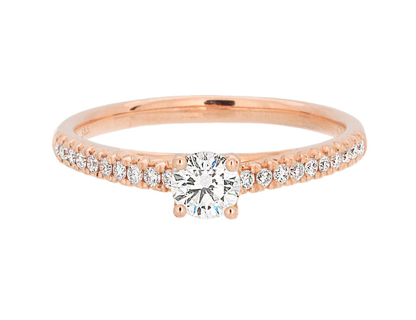 Complete Rings Rose Gold with 0.26 CTW Round Diamond Diamond Center Stone Classic Engagement Ring