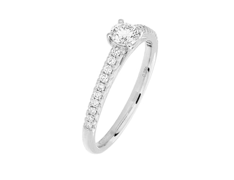 Complete Rings White Gold with 0.25 CTW Round Diamond Diamond Center Stone Classic Engagement Ring