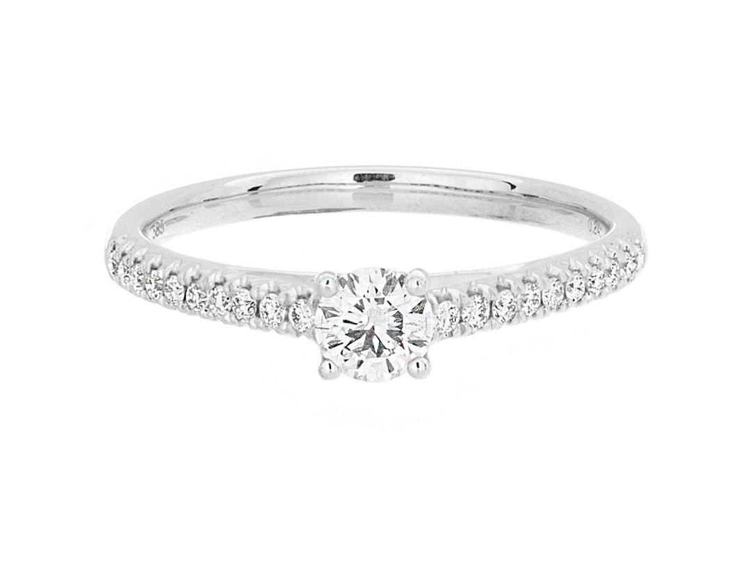 Complete Rings White Gold with 0.24 CTW Round Diamond Diamond Center Stone Classic Engagement Ring