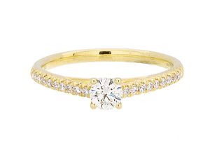Complete Rings Yellow Gold with 0.24 CTW Round Diamond Diamond Center Stone Classic Engagement Ring