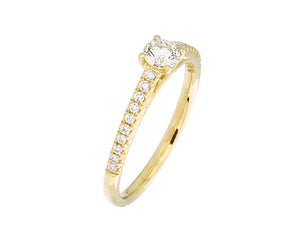 Complete Rings Yellow Gold with 0.24 CTW Round Diamond Diamond Center Stone Classic Engagement Ring