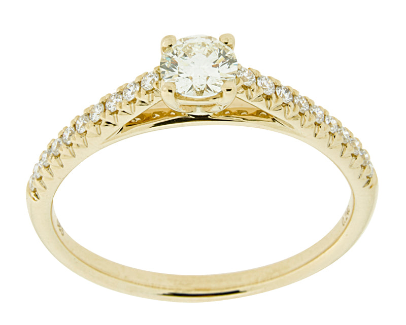 Complete Rings Yellow Gold with .24 CTW Round Diamond Diamond Center Stone Classic Engagement Ring