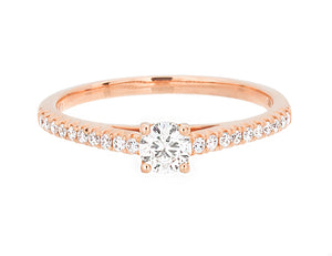 Complete Rings Rose Gold with 0.23 CTW Round Diamond Diamond Center Stone Classic Engagement Ring