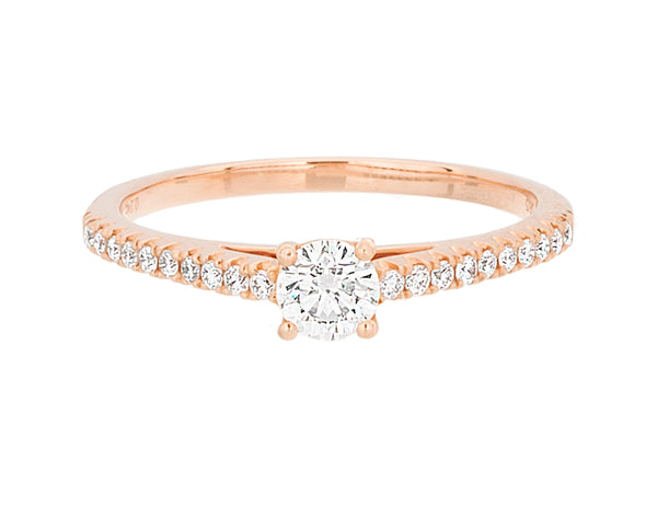 Complete Rings Rose Gold with 0.24 CTW Round Diamond Diamond Center Stone Classic Engagement Ring