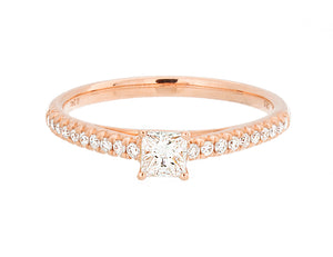 Complete Rings Rose Gold with 0.24 CTW Princess Diamond Diamond Center Stone Classic Engagement Ring