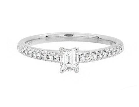 Complete Rings White Gold with 0.26 CTW Emerald Diamond Center Stone Classic Engagement Ring