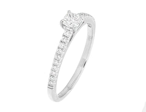 Complete Rings White Gold with 0.23 CTW Cushion Diamond Diamond Center Stone Classic Engagement Ring