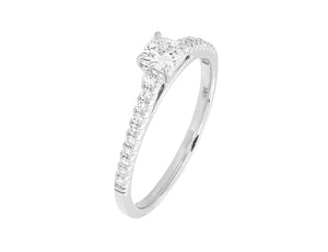 Complete Rings White Gold with 0.28 CTW Cushion Diamond Diamond Center Stone Classic Engagement Ring